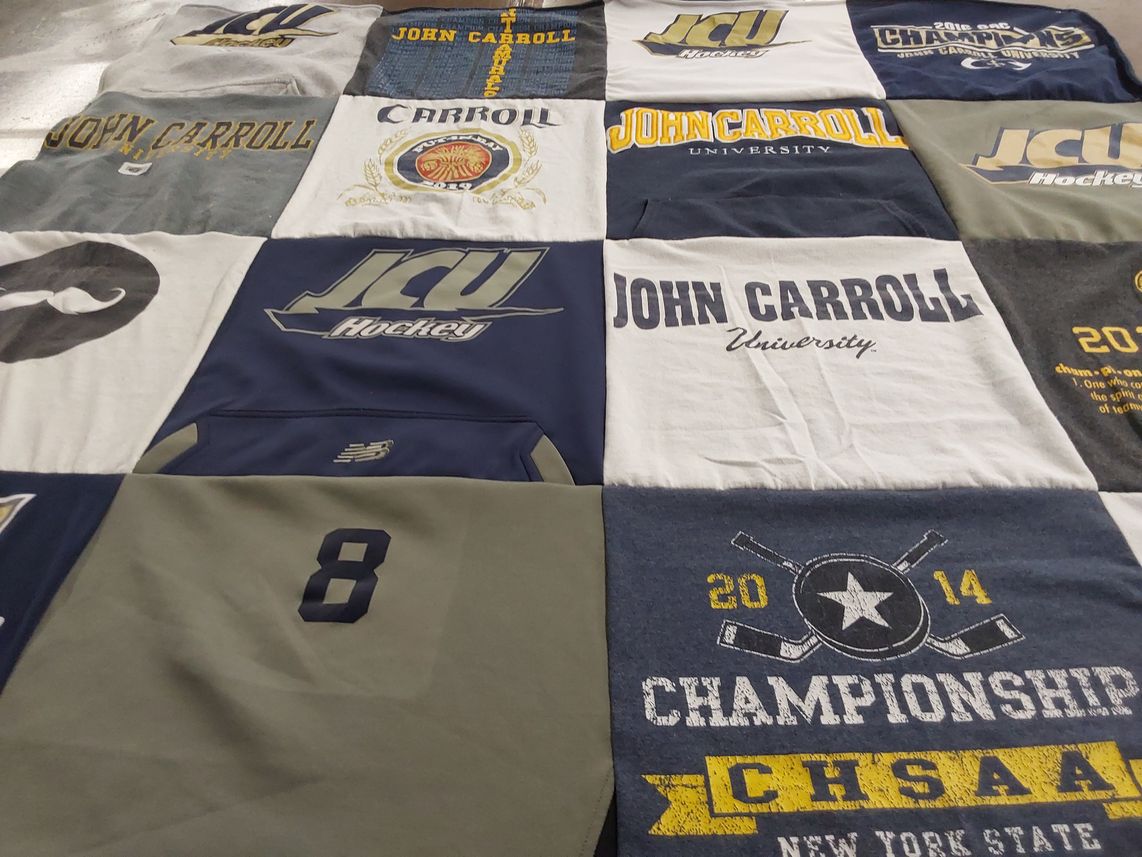 T-shirt quilt featuring john carroll university hockey by Colleen from NY