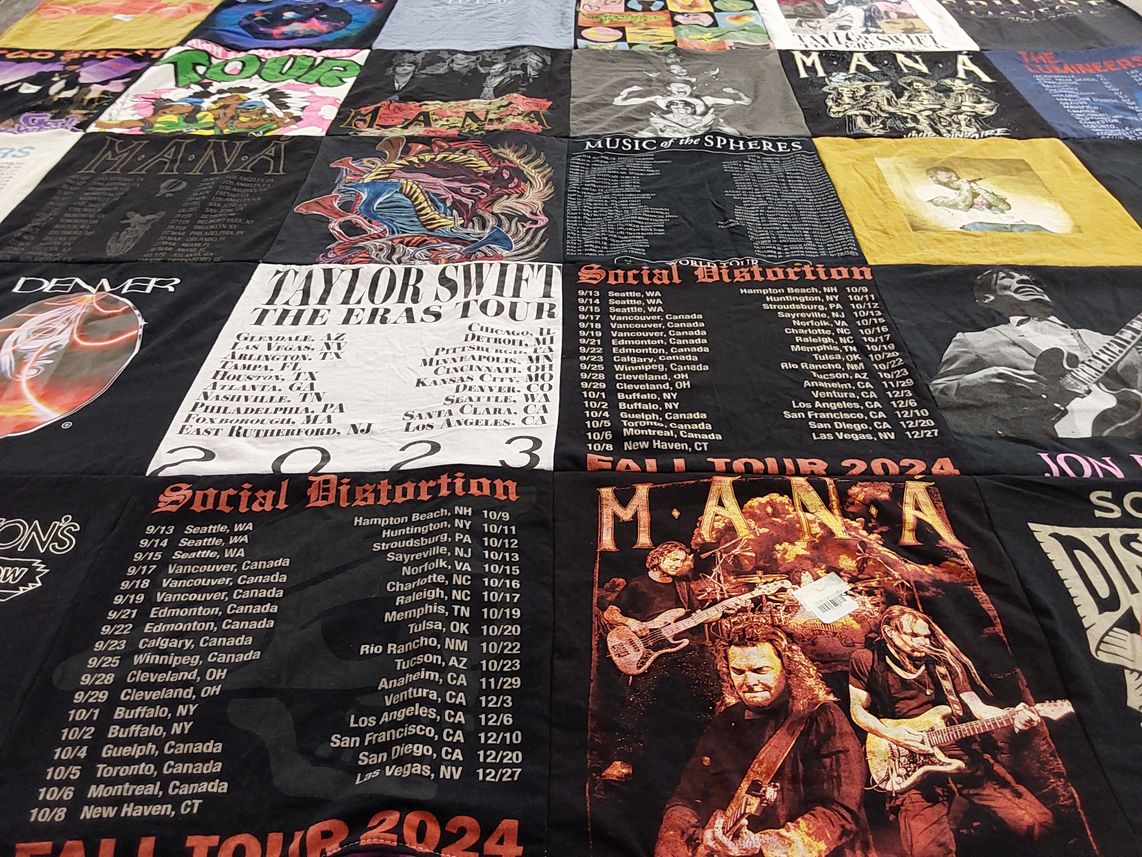 T-shirt quilt with music, concerts themes by Jetta Alison from NM
