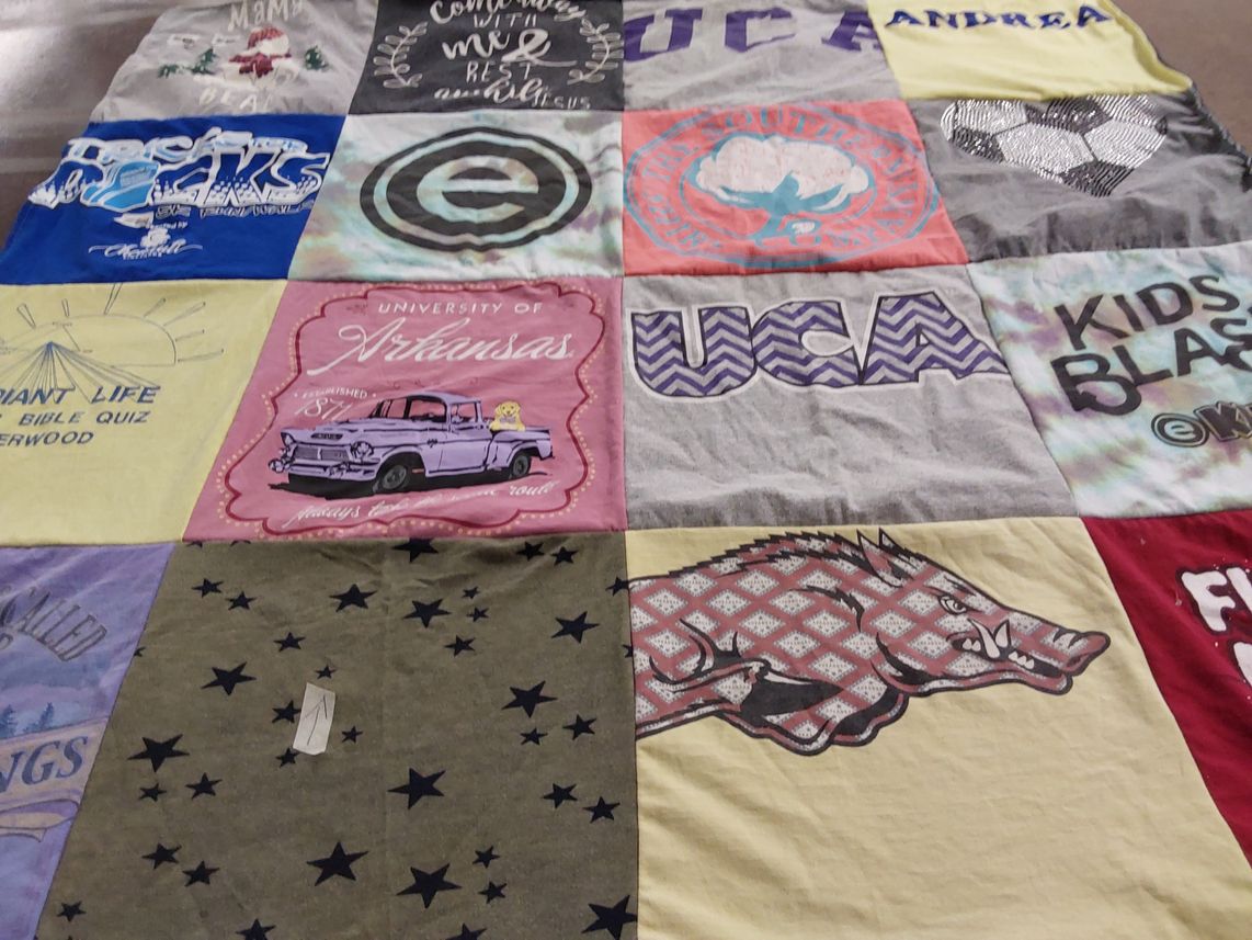 T-shirt quilt featuring razorbacks, uca by Gretchen from KY