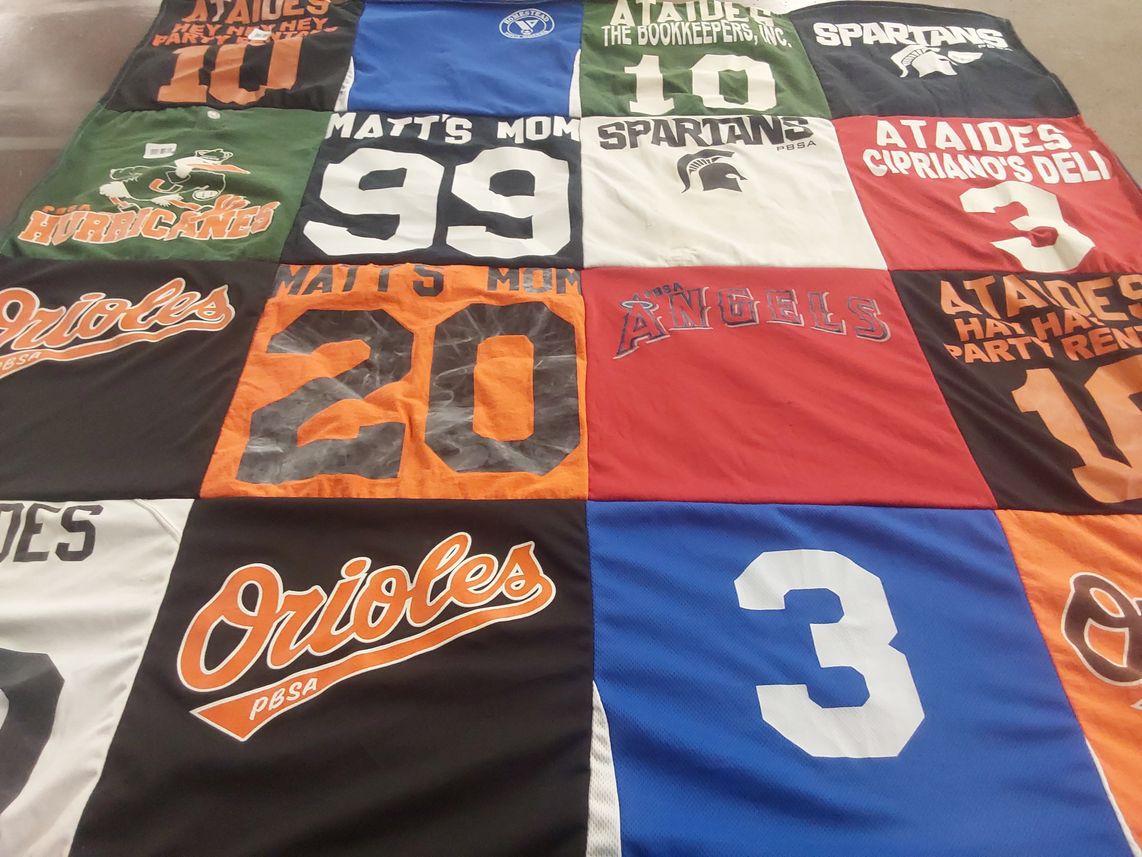 T-shirt quilt featuring orioles, angels by Monica from FL