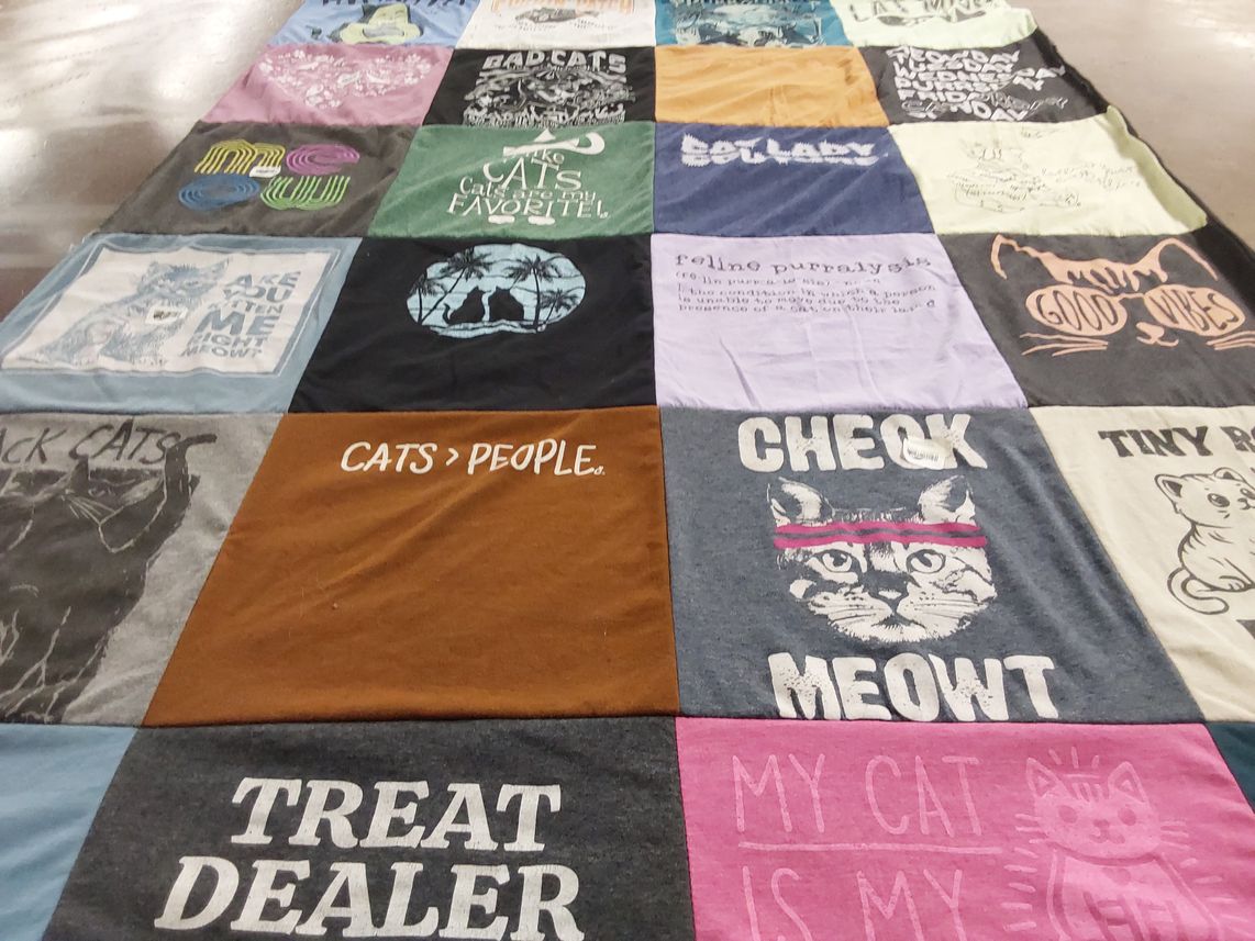 T-shirt quilt with cats themes by Torri from MI