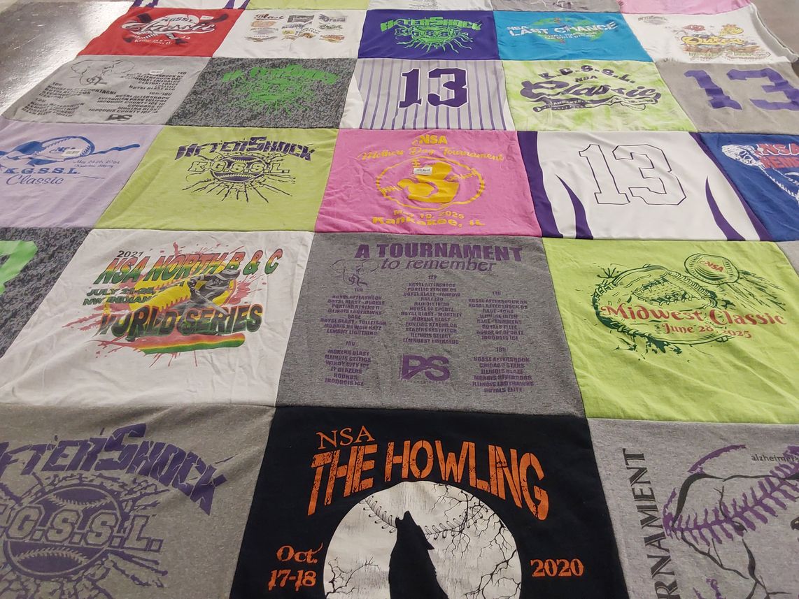 T-shirt quilt with softball, tournaments themes by Maureen from IL
