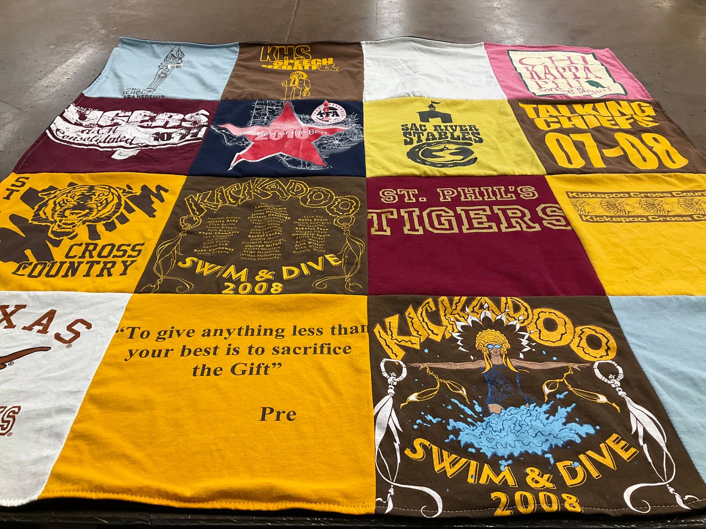 T-shirt quilt from kickapoo high school, st. phil's high school by Sherry from TX