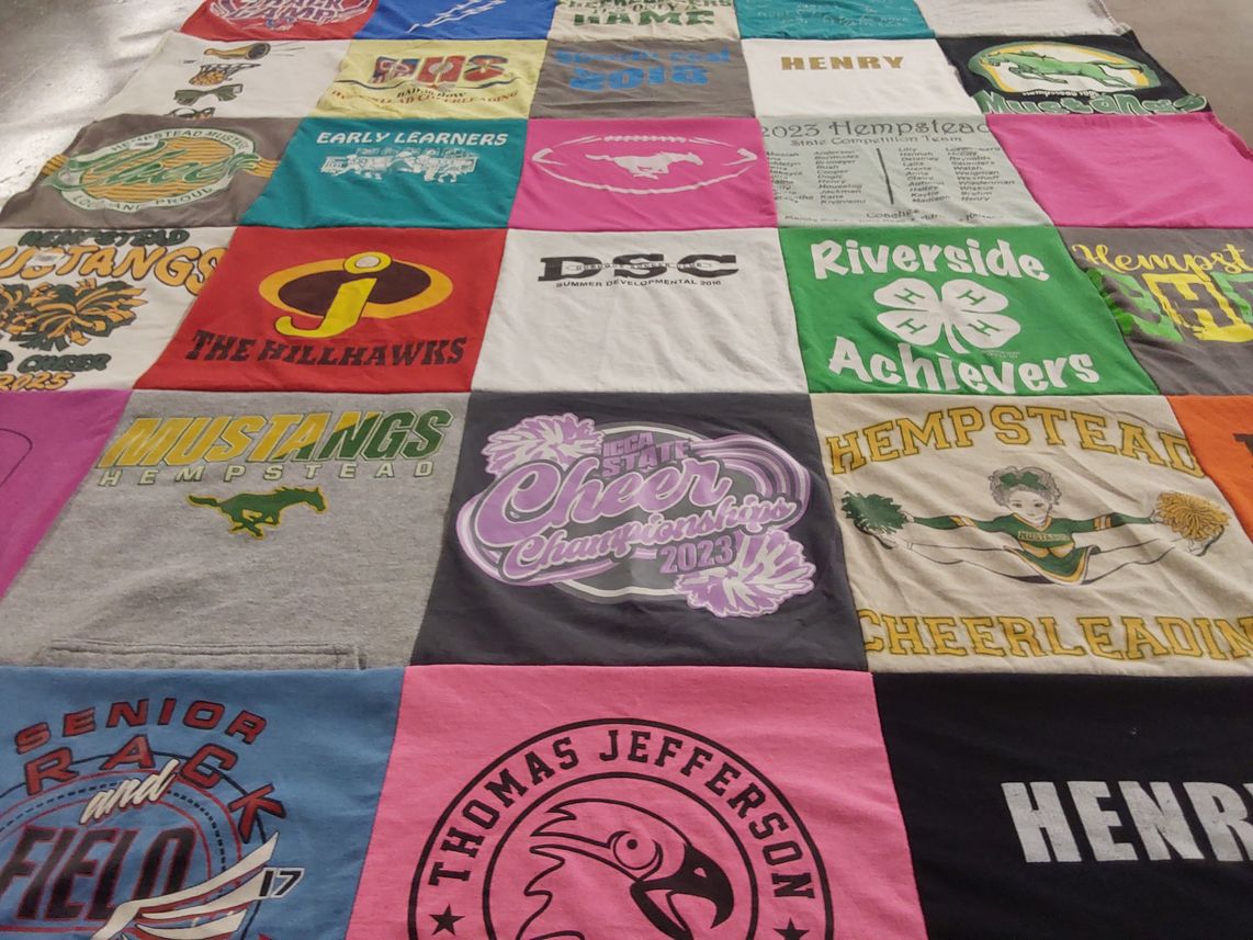 T-shirt quilt featuring hempstead mustangs by Kristy from IA