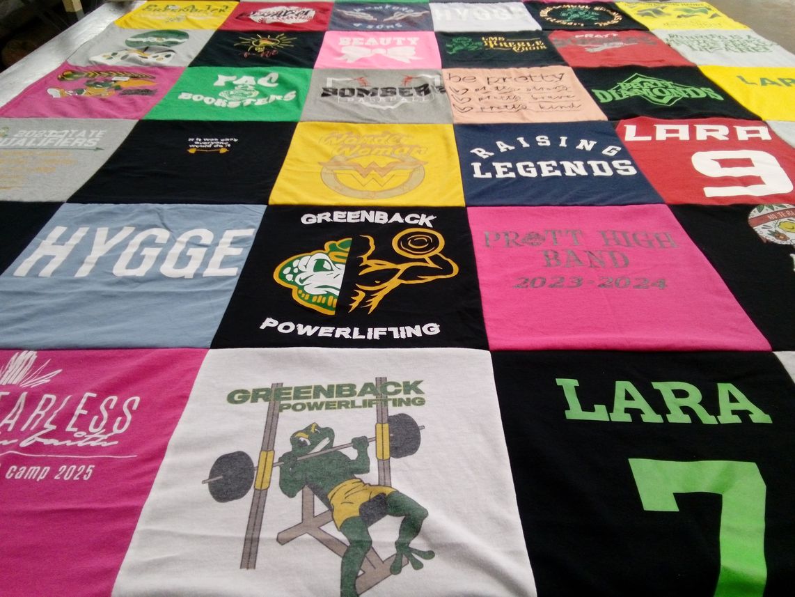 T-shirt quilt featuring greenback powerlifting by Diana from KS