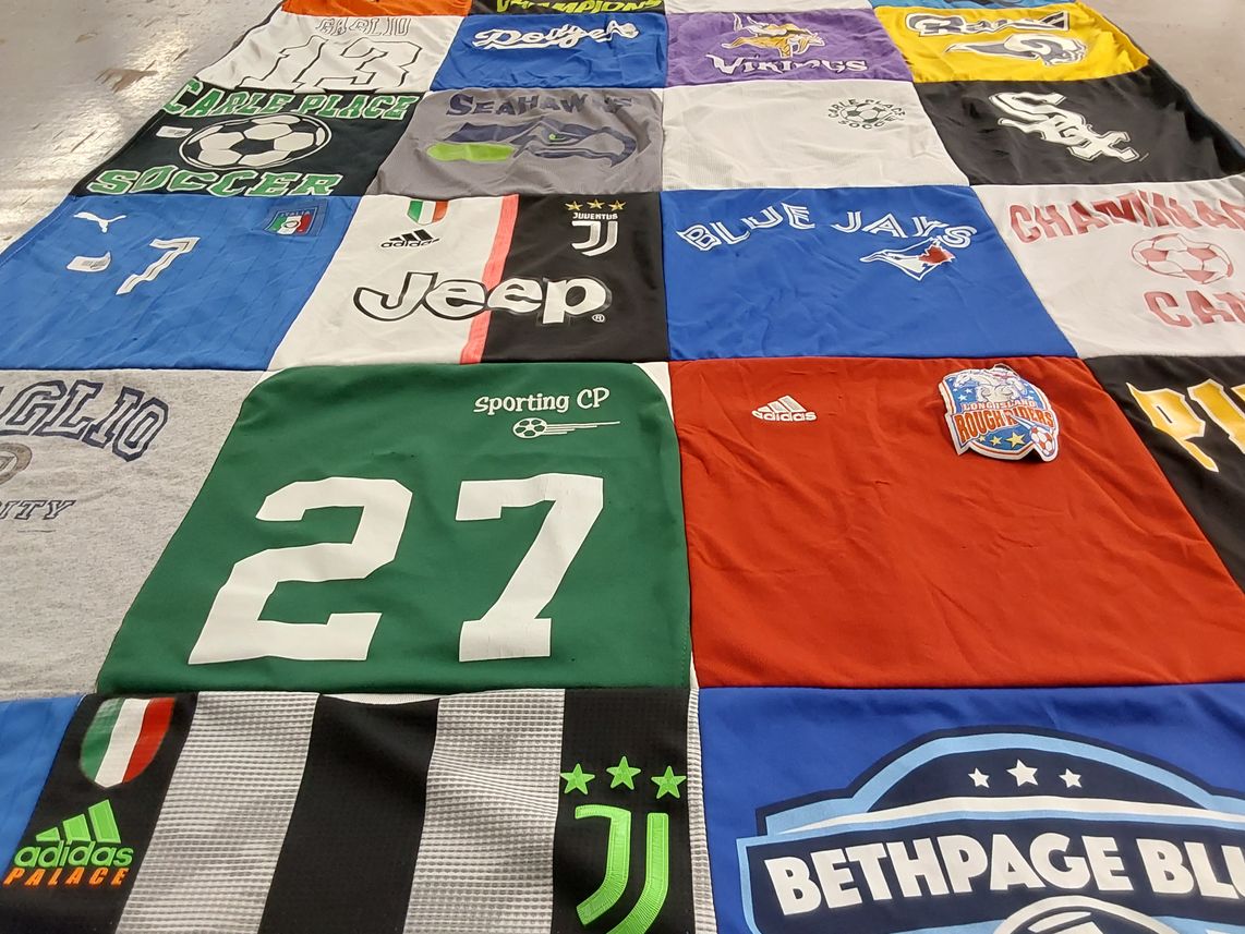 T-shirt quilt featuring juventus football club, toronto blue jays by Maryann from NY