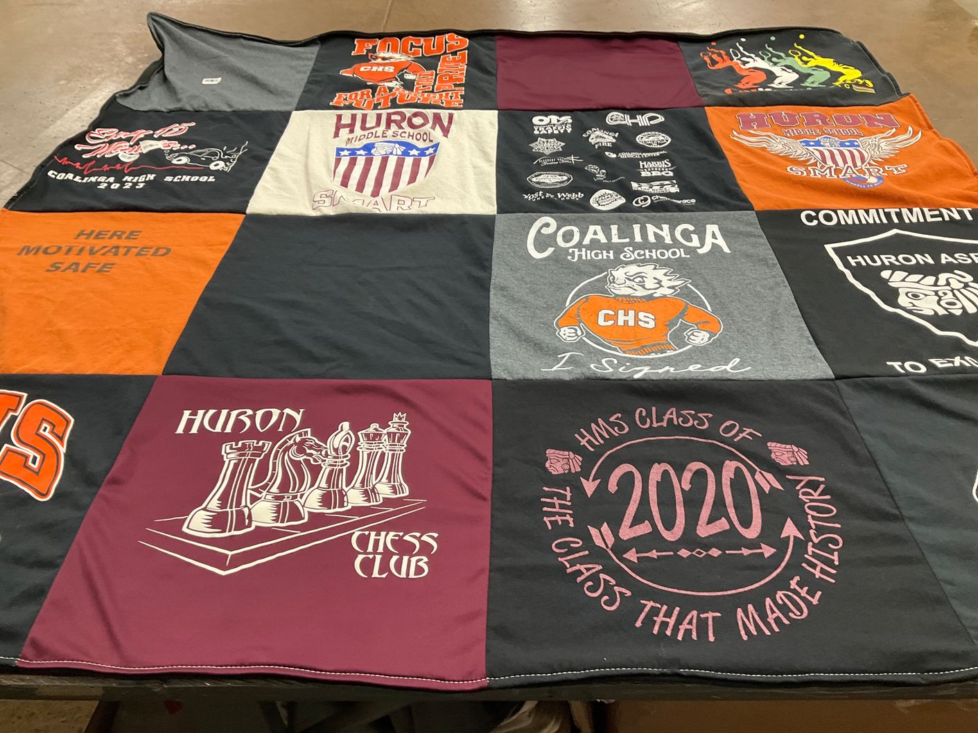 T-shirt quilt from coalinga high school, huron middle school by Nicolasa from CA