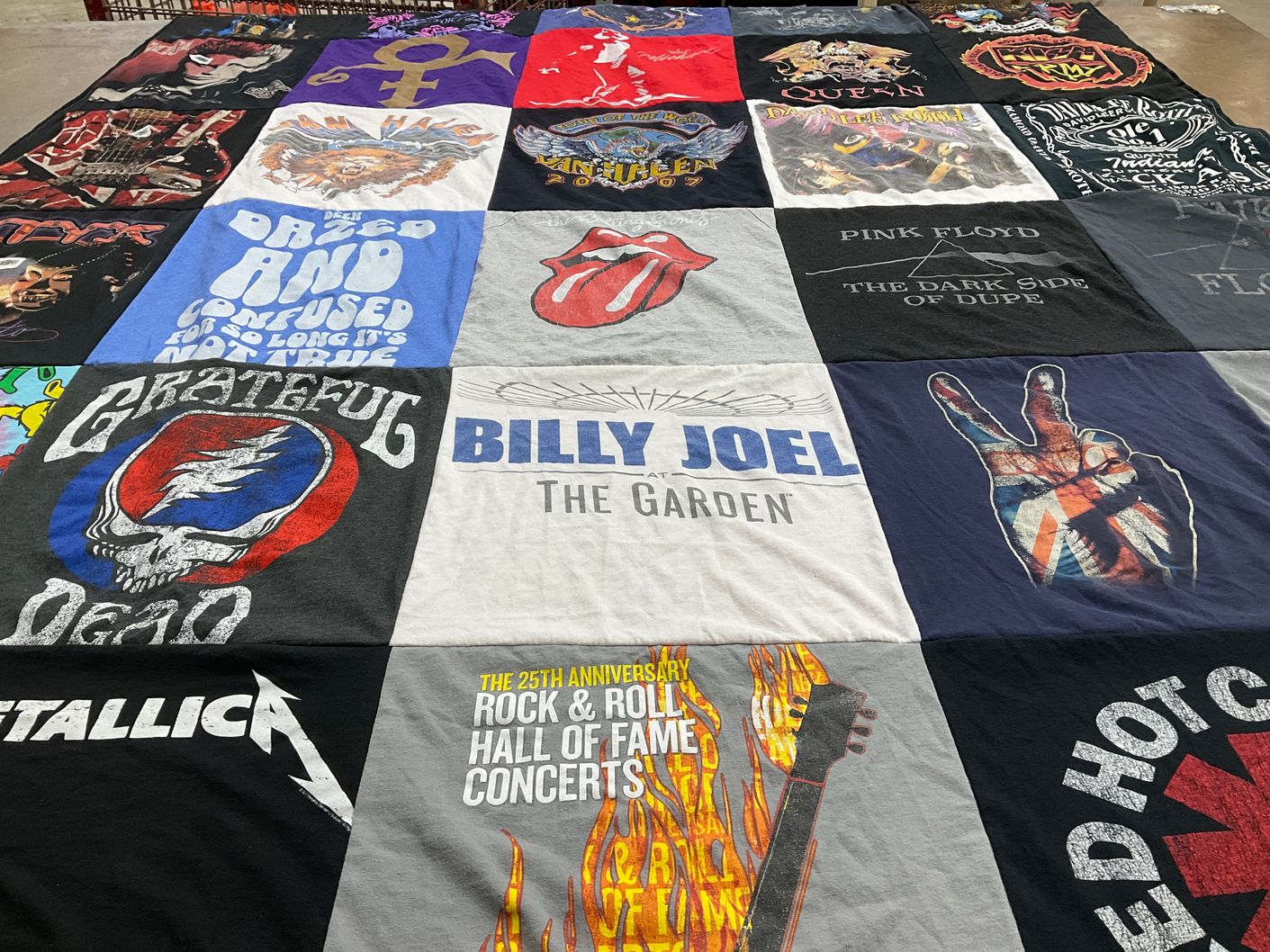 T-shirt quilt with music, rock themes by Richard from NY
