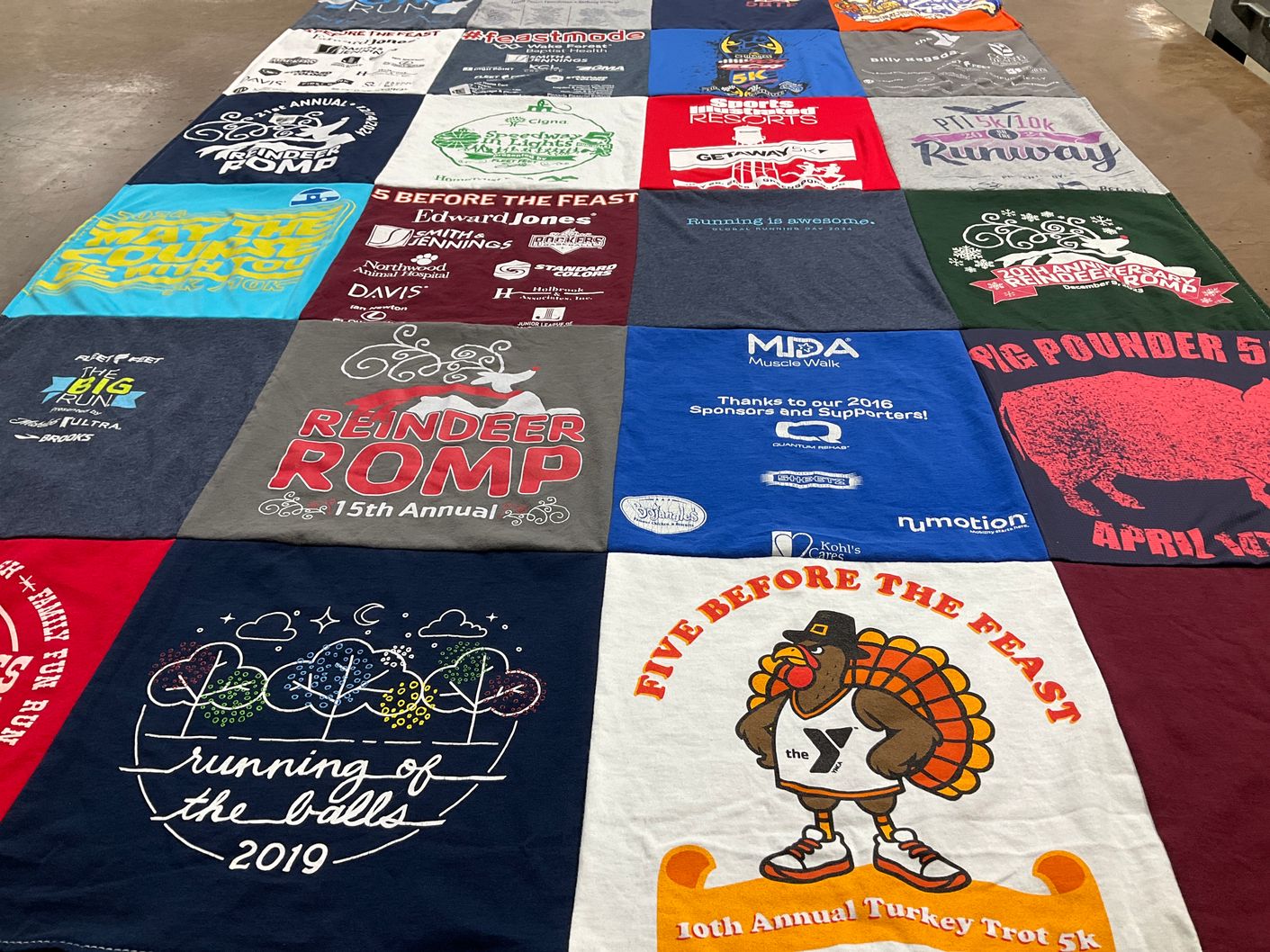 T-shirt quilt with running, events themes by Vicki from NC