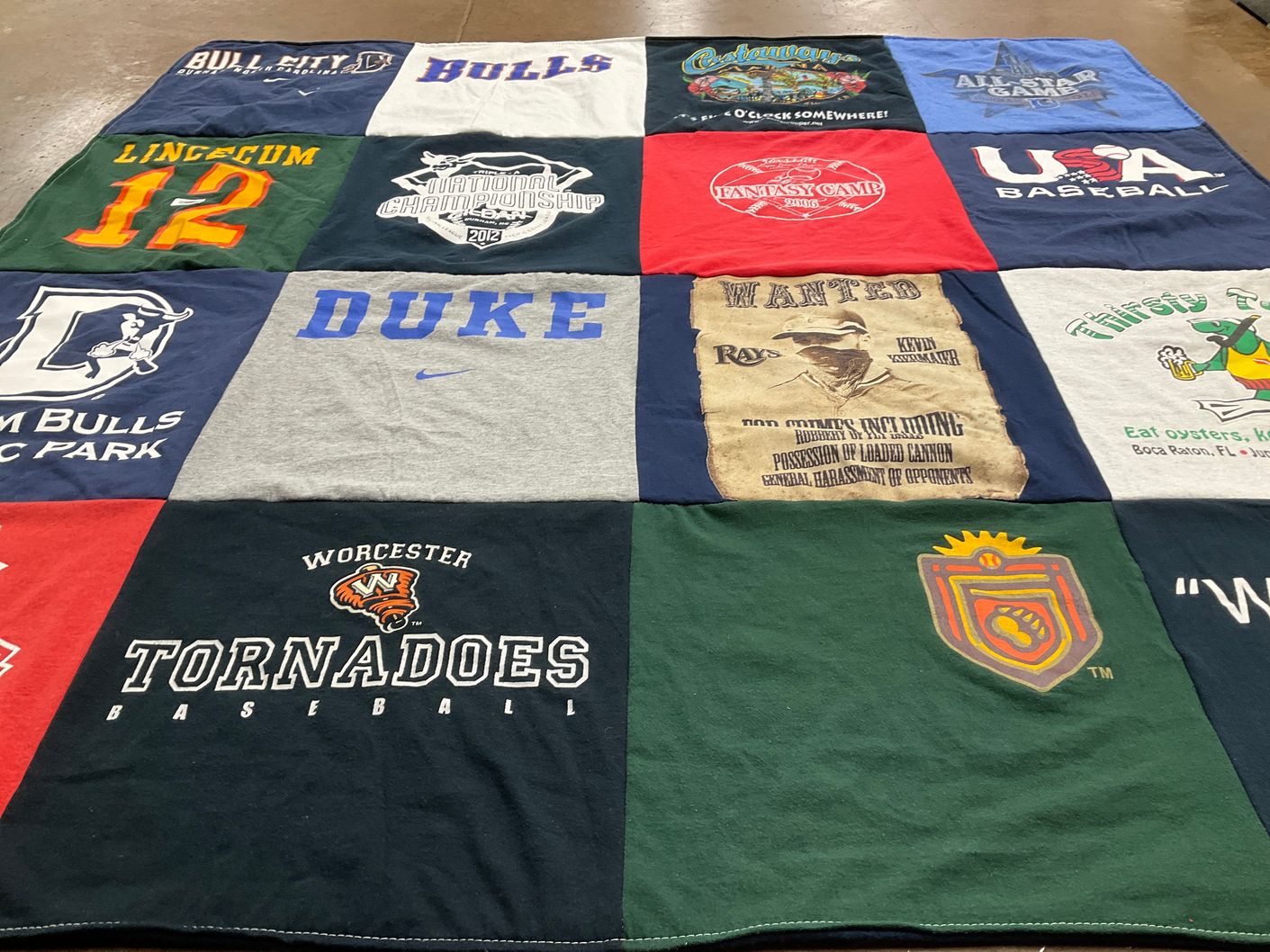 T-shirt quilt featuring worcester tornadoes, durham bulls by Krista from AZ