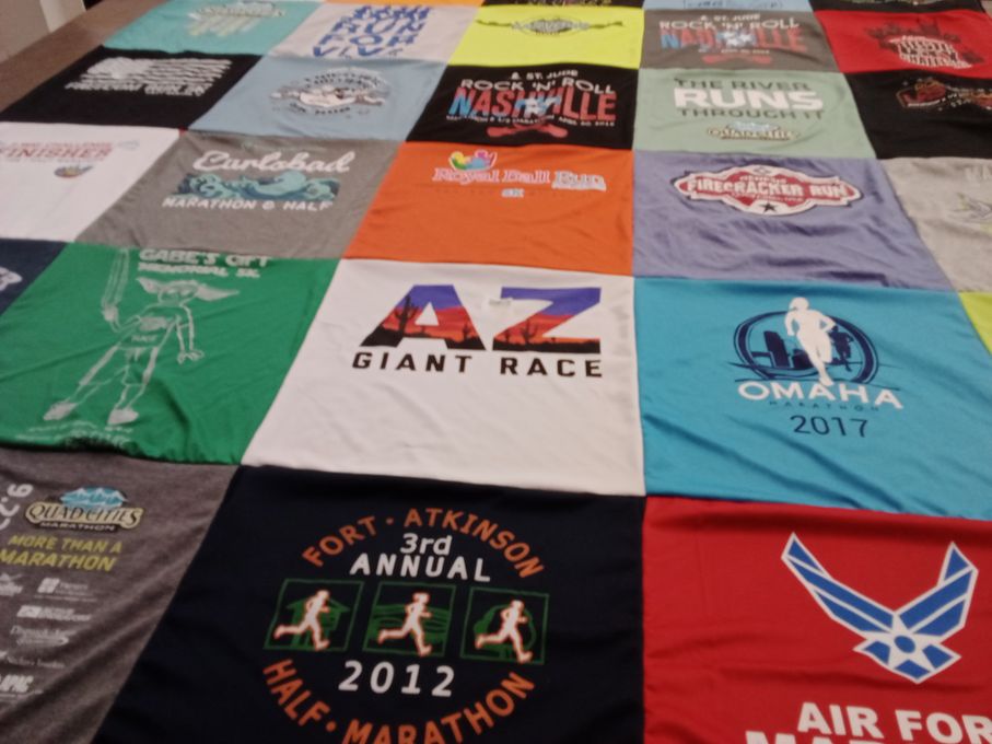 T-shirt quilt with running, marathons themes by Kellie from IA
