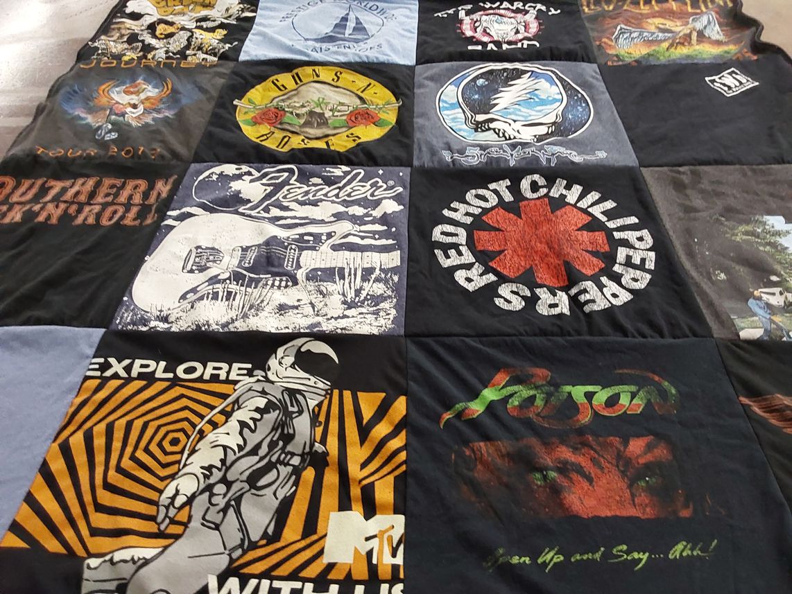 T-shirt quilt with music, concerts themes by Jason from SC