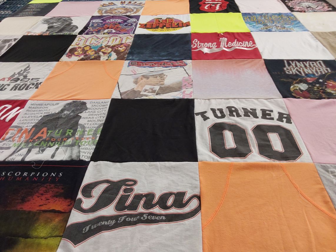 T-shirt quilt with music, rock music themes by Sandra from CA