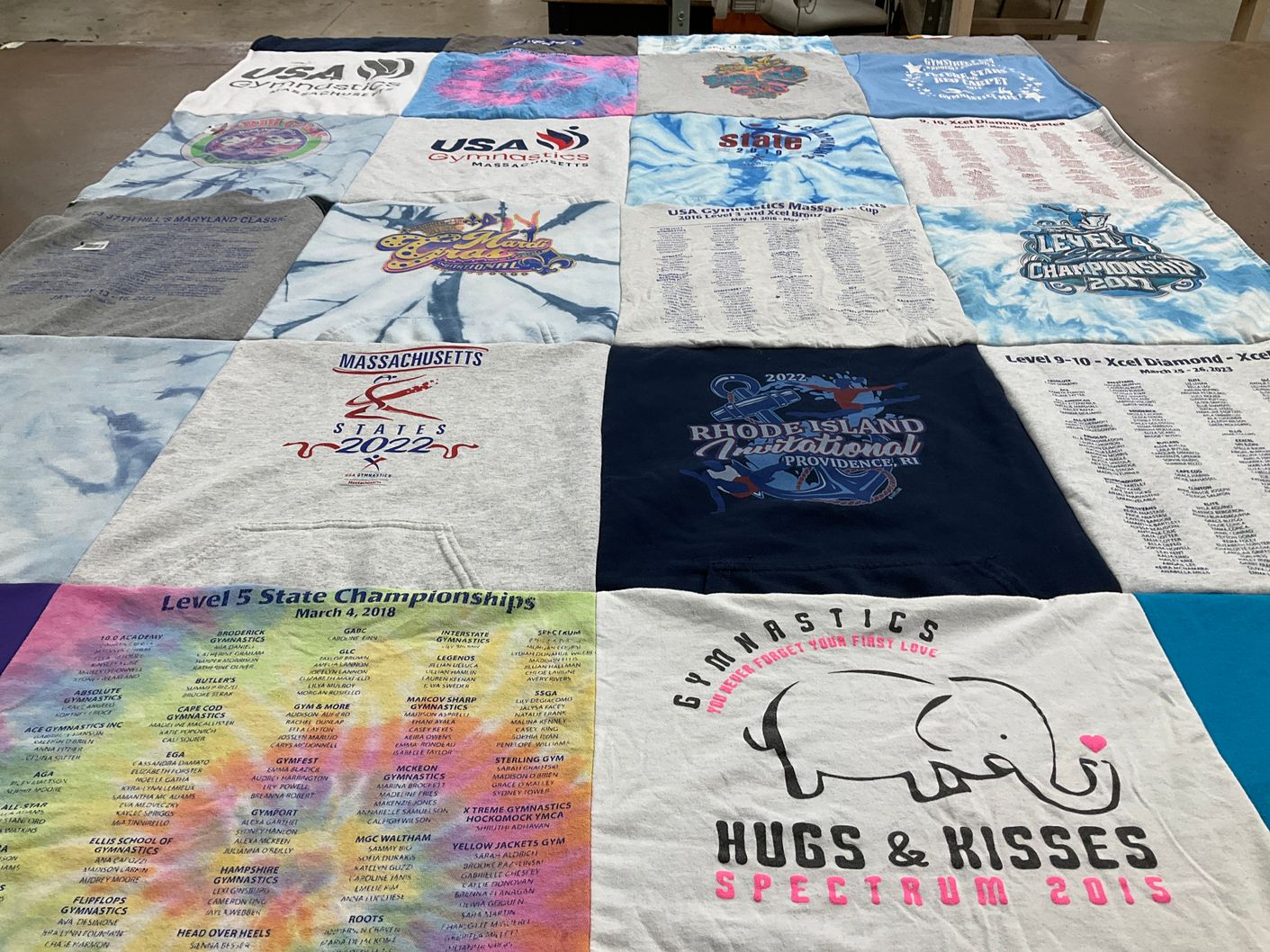 T-shirt quilt with gymnastics themes by Anne from MA