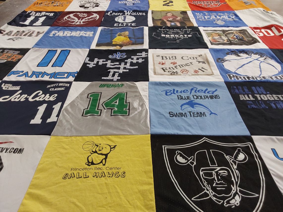 T-shirt quilt featuring bluefield blue dolphins swim team, princeton rec center basketball team by Tracy from WV