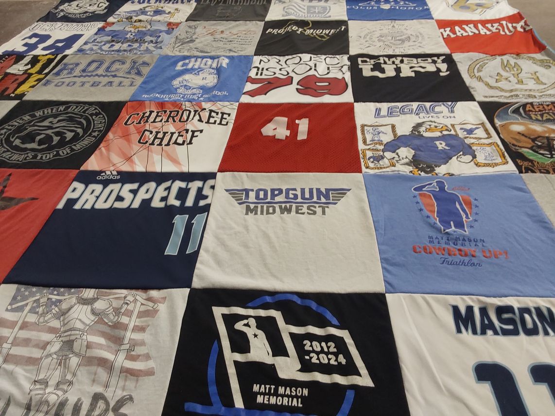 T-shirt quilt featuring rockhurst high school football by Jessica from KS