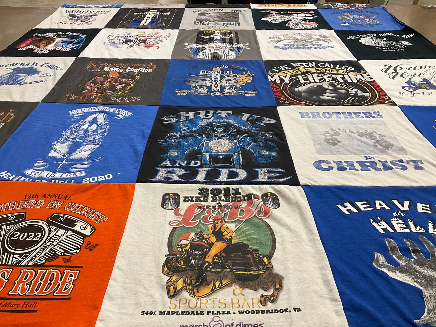 T-shirt quilt with motorcycling, christianity themes by Don from ID