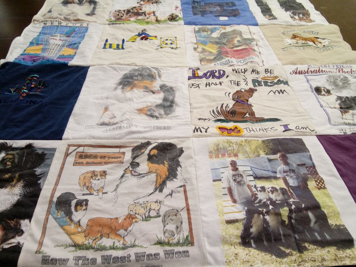 T-shirt quilt with dogs, dog training themes by Michele from FL