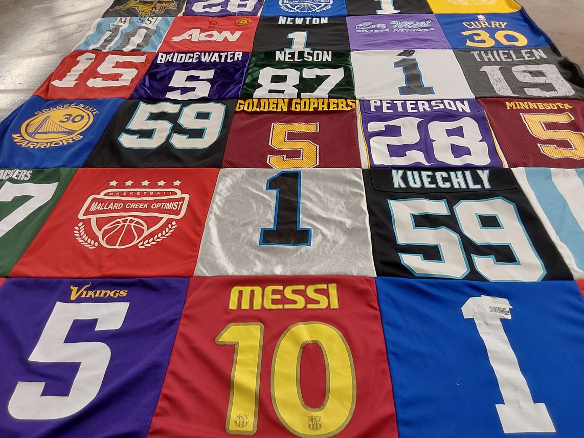 T-shirt quilt featuring minnesota vikings, carolina panthers by Brian from MN