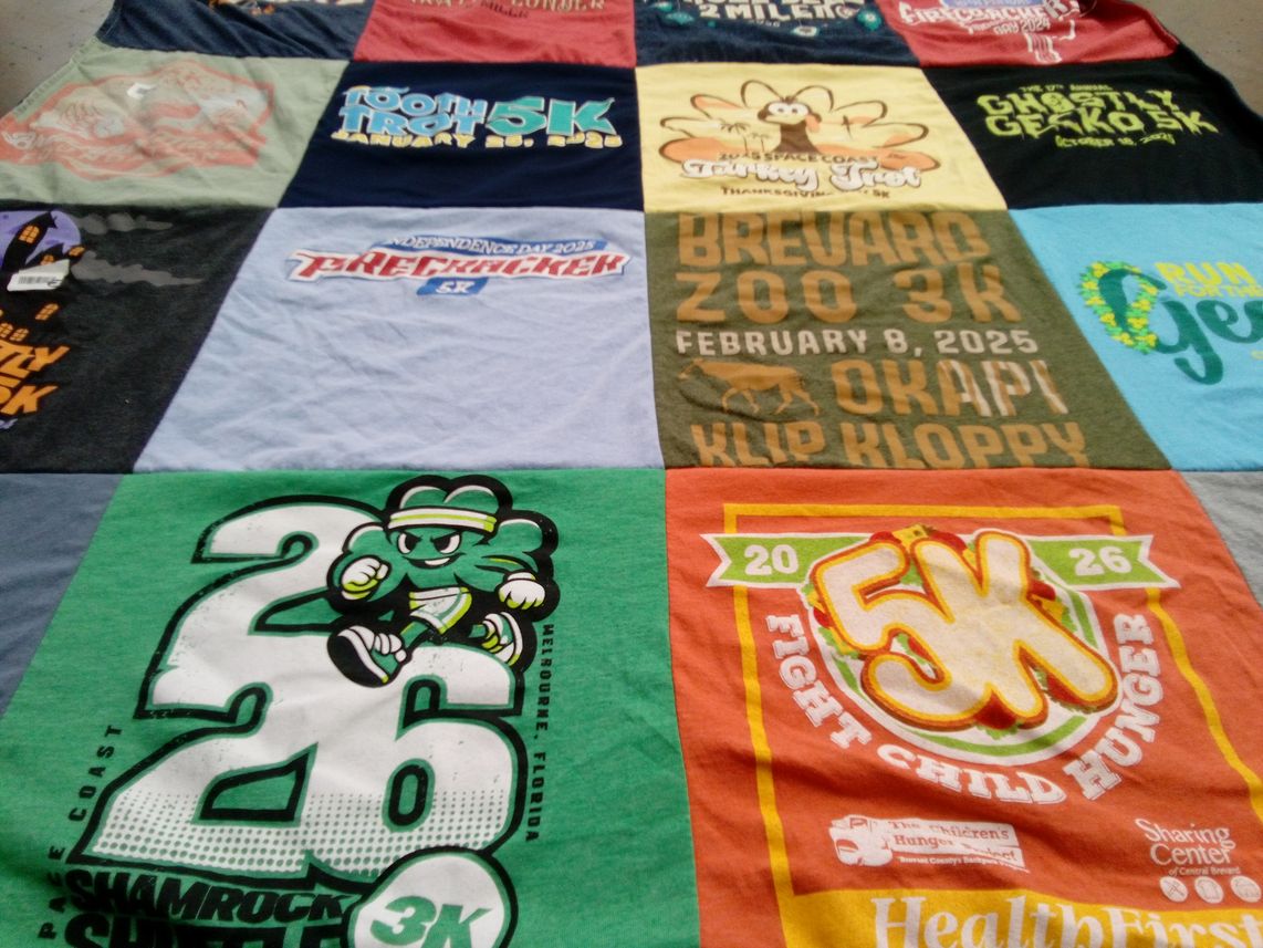 T-shirt quilt with running, charity themes by Lisa from FL