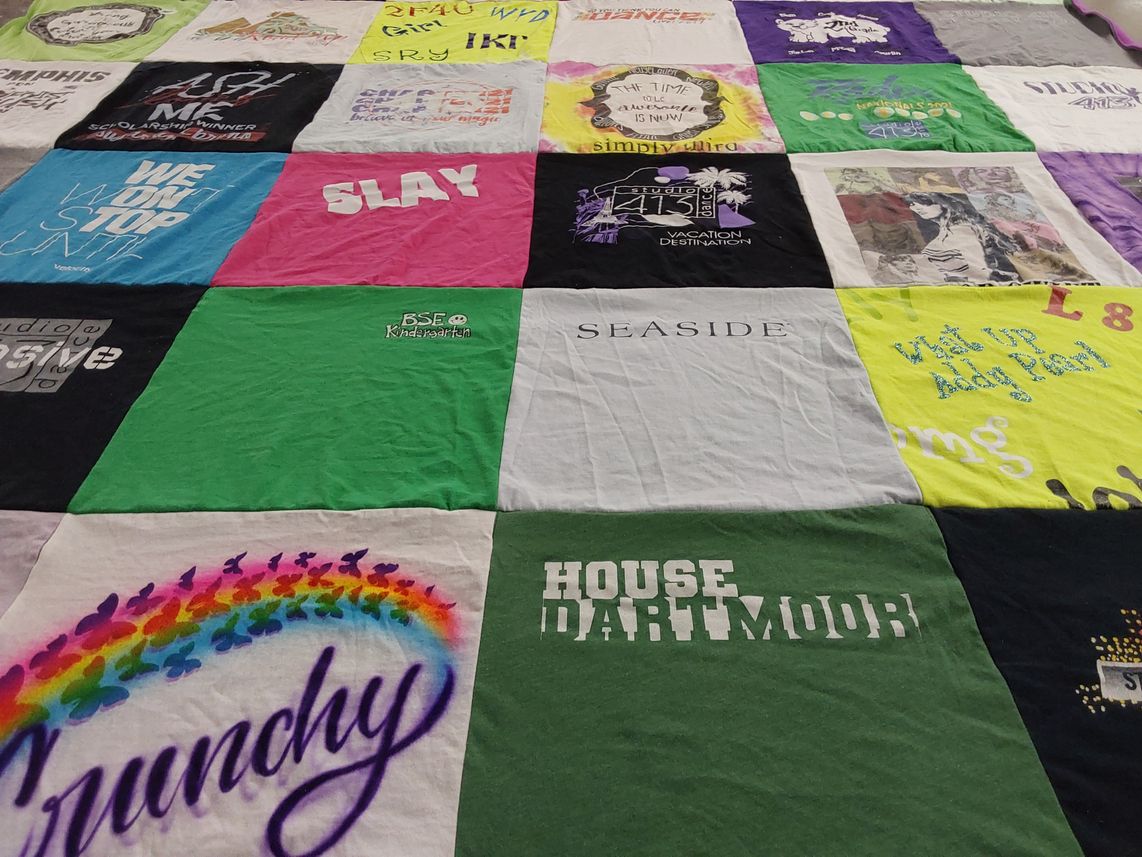 T-shirt quilt with vacation, fun themes by kim from TN