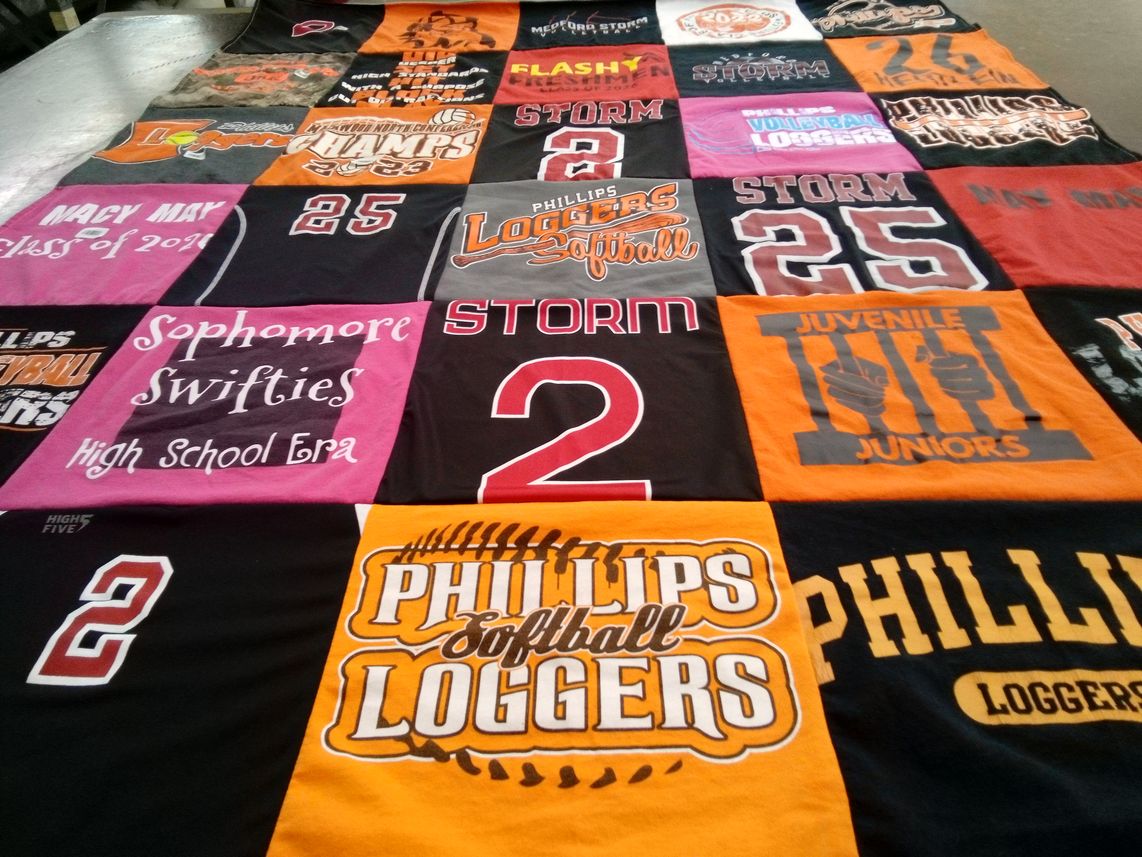 T-shirt quilt featuring phillips loggers softball, phillips loggers volleyball by Nicki from WI