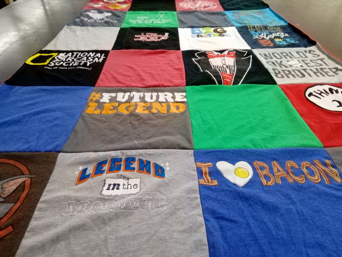 T-shirt quilt with cooking themes by Stacy from WI