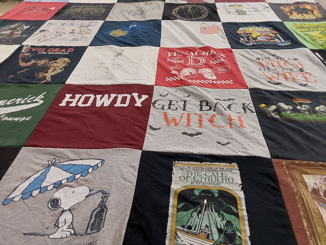 T-shirt quilt with horror, theater themes by Gregg from RI