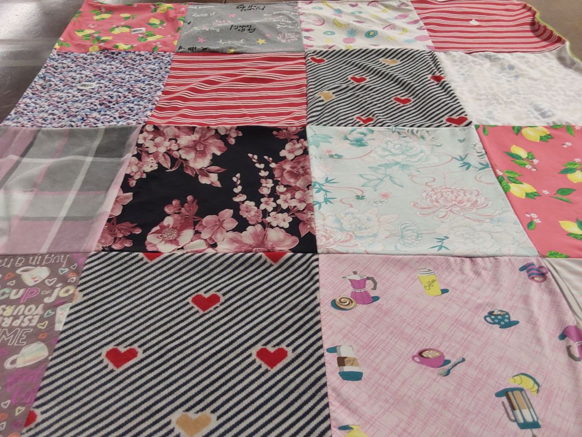 T-shirt quilt with cooking, baking themes by Eliza from NC