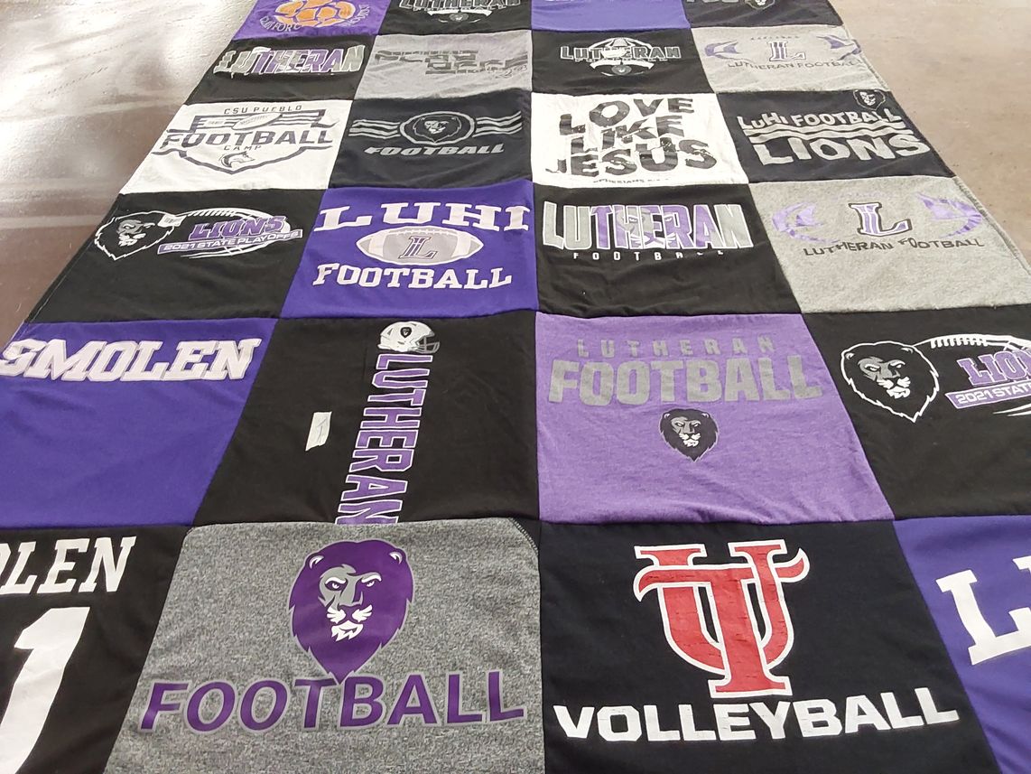 T-shirt quilt featuring lutheran lions football by Juli from CO