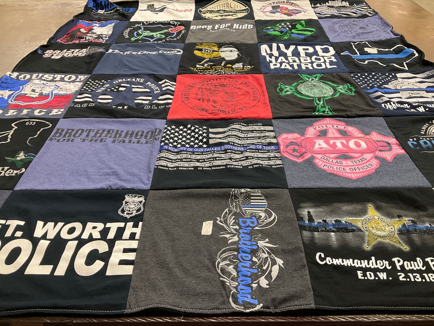 T-shirt quilt with law enforcement, policing themes by Krystal from TX