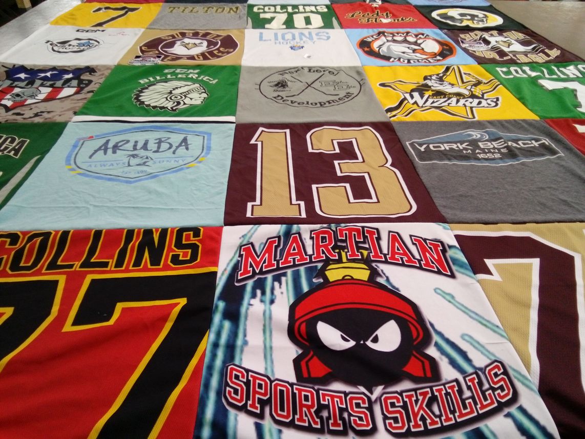 T-shirt quilt featuring east coast wizards, billerica eagles by Melissa from MA