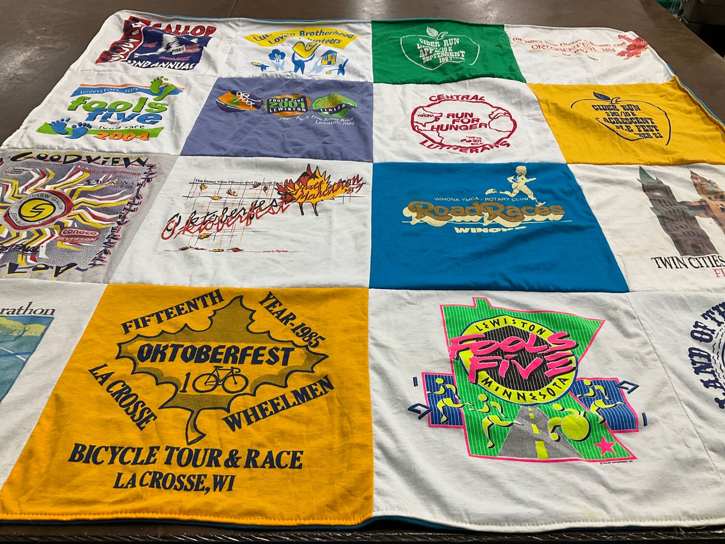 T-shirt quilt with running, biking themes by Karen from OR