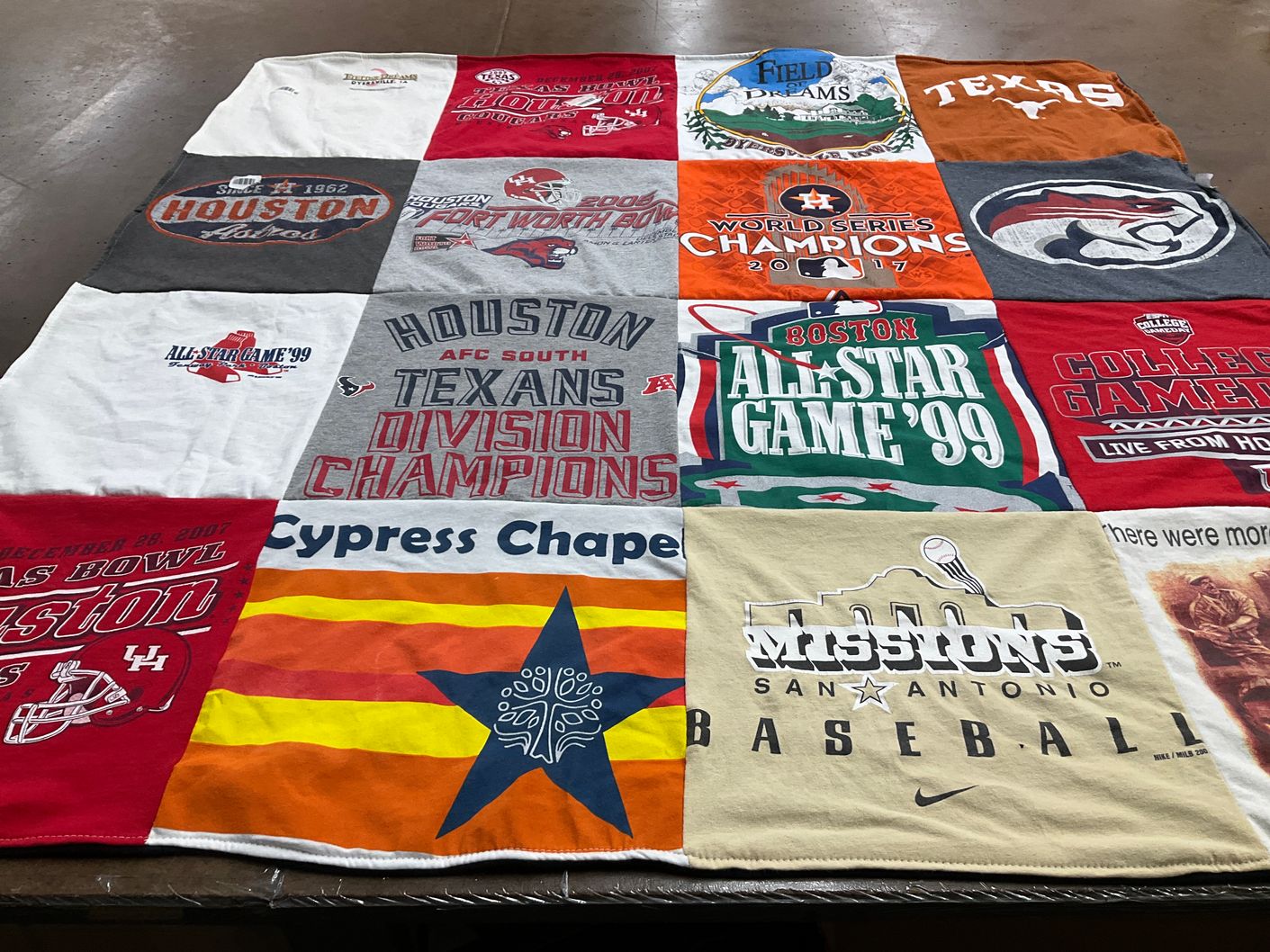 T-shirt quilt featuring houston astros, houston texans by Sandra from TX