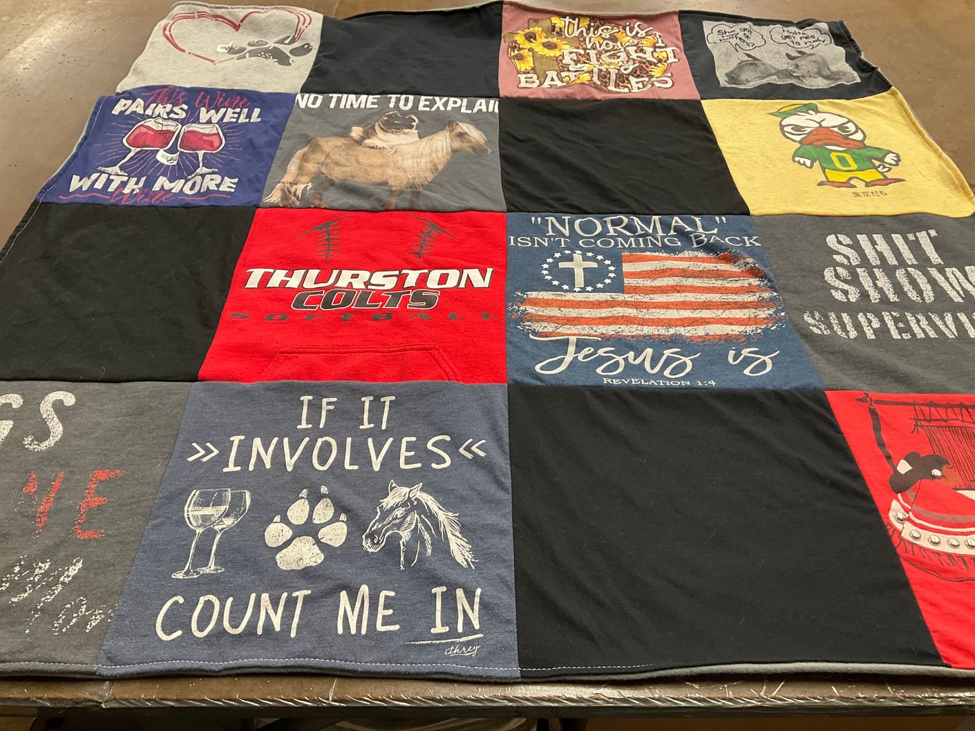 T-shirt quilt featuring thurston high school colts football by Heather from OR