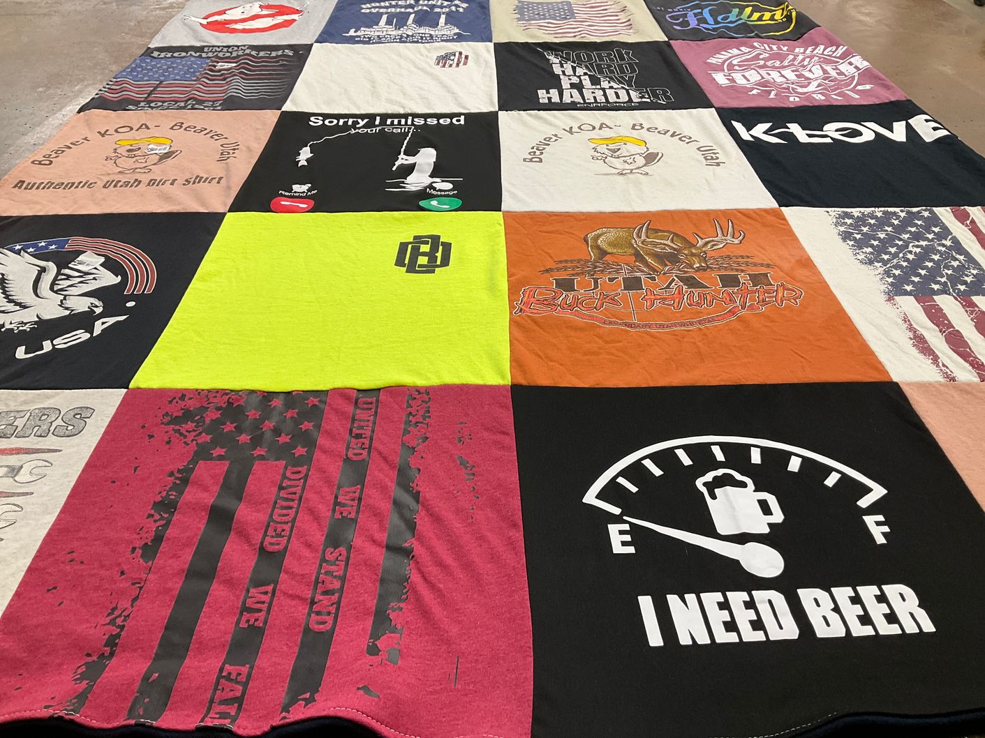 T-shirt quilt with outdoors, hunting themes by Obra from UT
