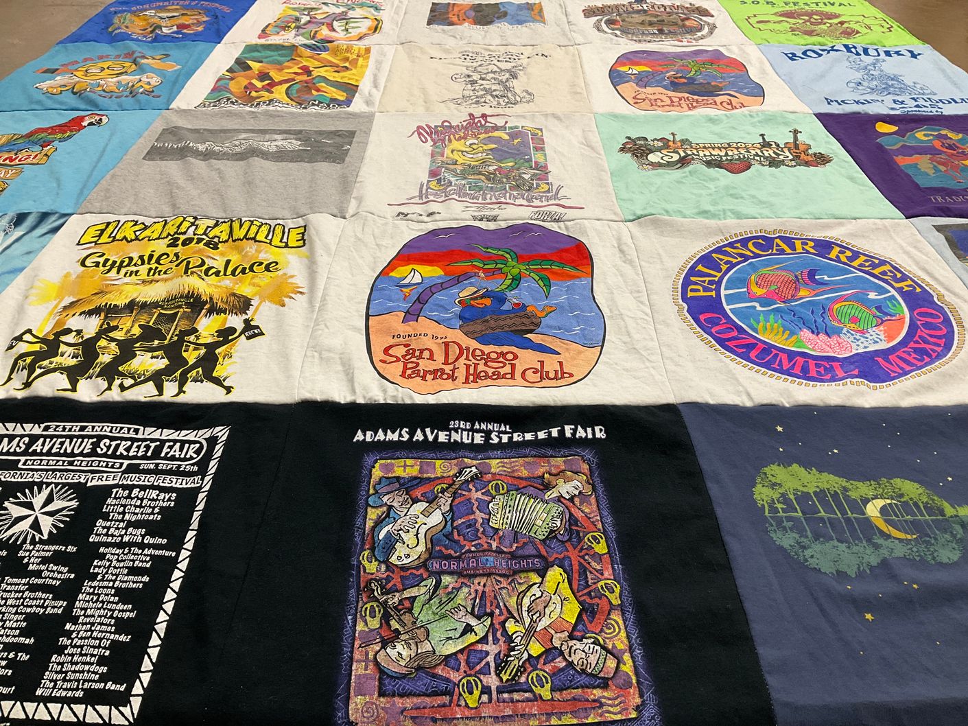 T-shirt quilt with music festivals, local events themes by FORREST from CA