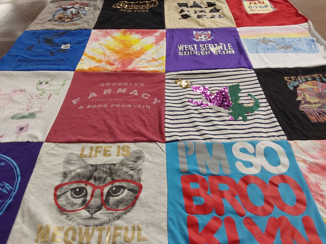 T-shirt quilt from brooklyn farmacy and soda fountain, west seattle soccer club by Susan from WA