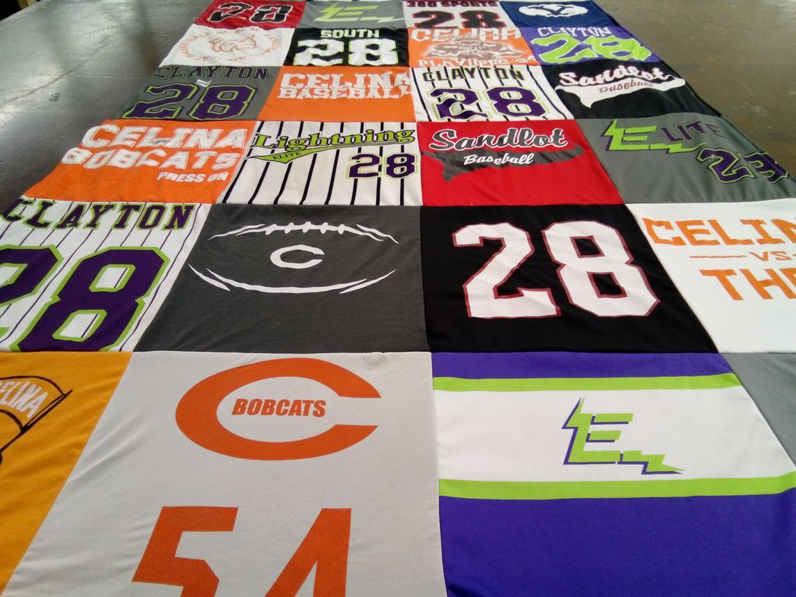 T-shirt quilt featuring celina bobcats, clayton team by Natalie from TX