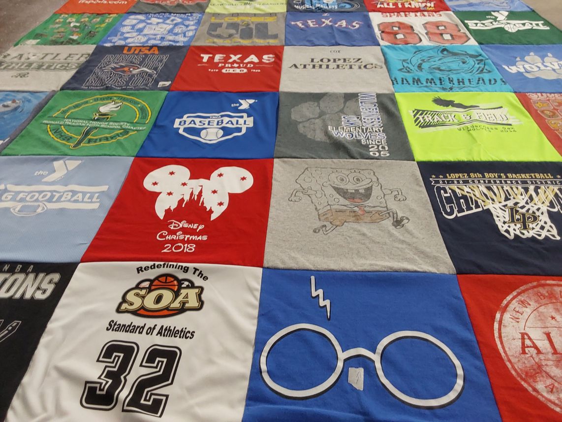 T-shirt quilt featuring lopez athletics, lopez 8th boy's basketball by Jeanie from TX