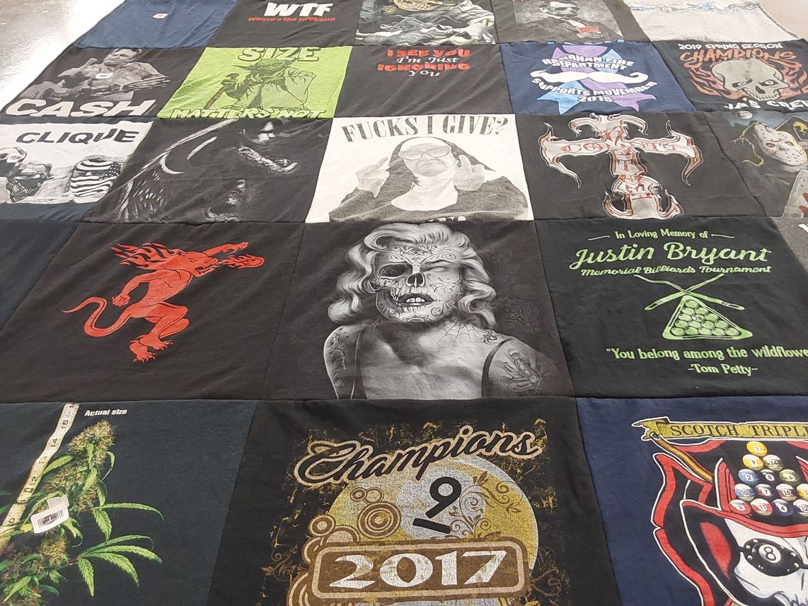 T-shirt quilt with billiards, pool themes by Kristin from SC