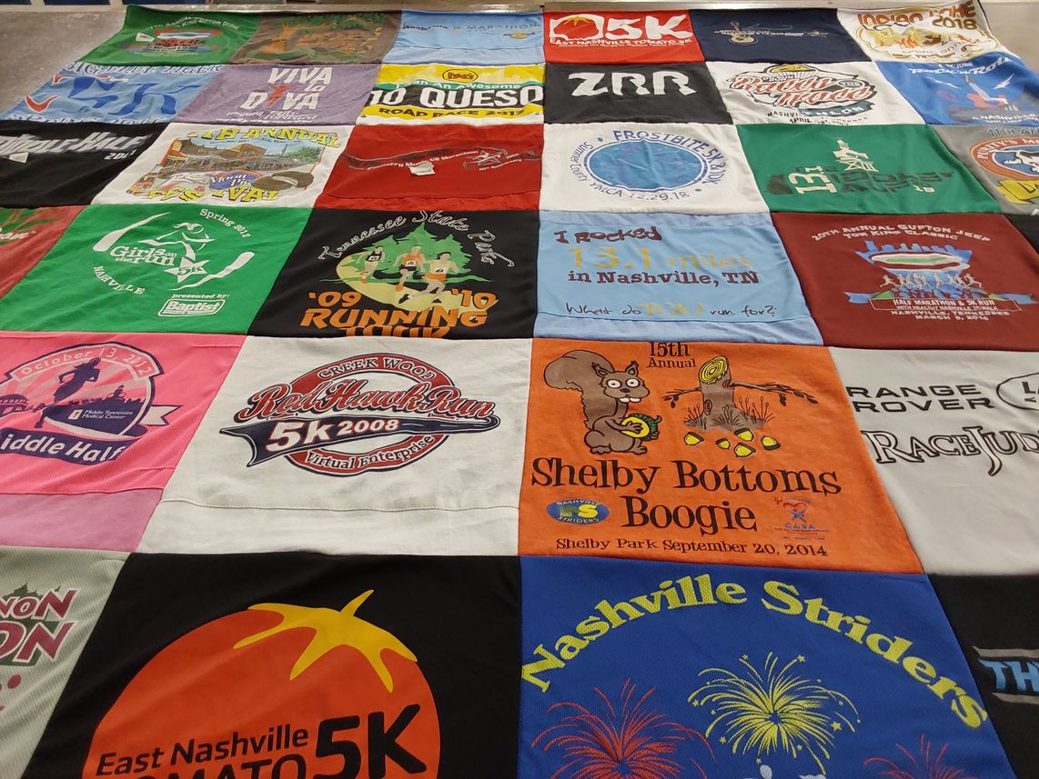 T-shirt quilt with running, sports themes by Jacqueline from TN