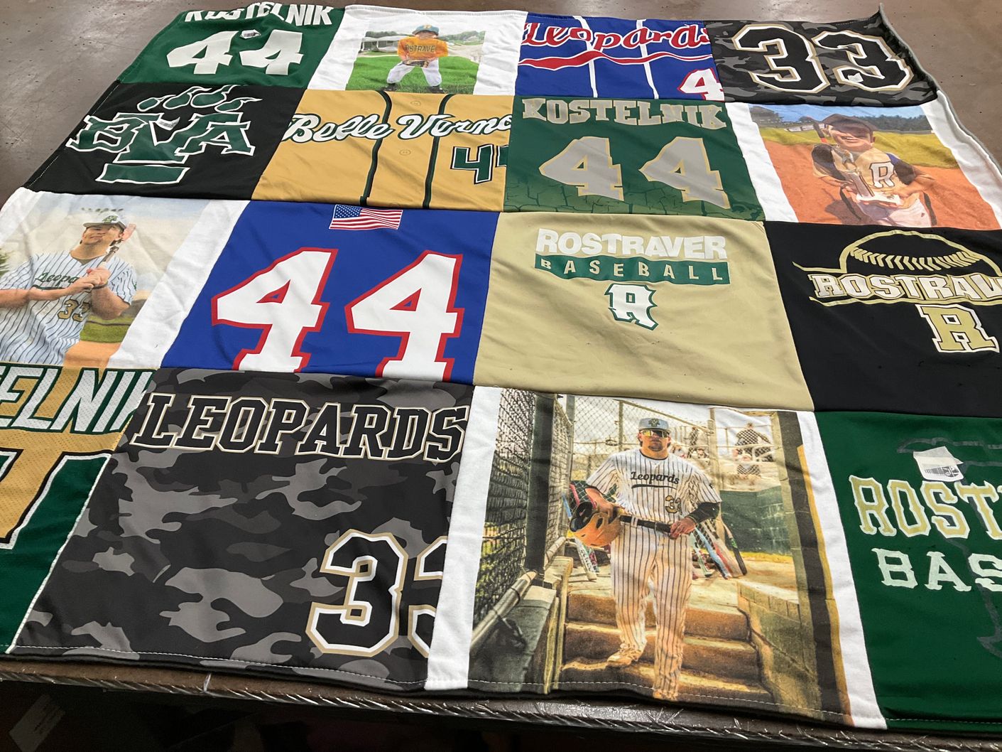 T-shirt quilt featuring rostaver leopards by colleen from PA