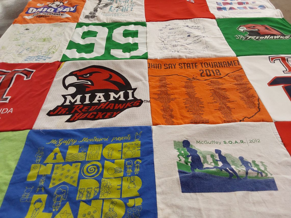 T-shirt quilt featuring miami university redhawks by Fabienne from OH