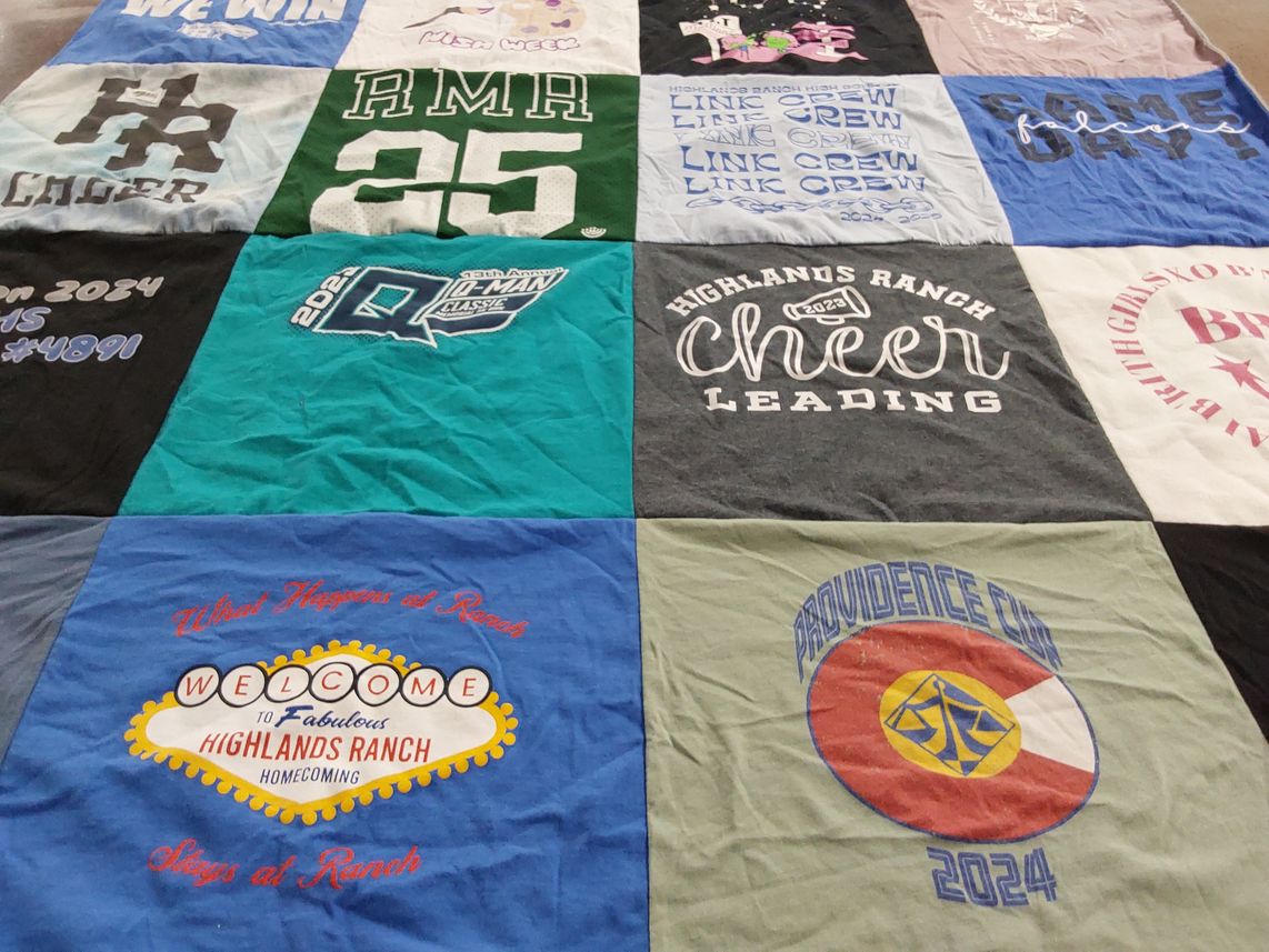 T-shirt quilt from highlands ranch high school by Alisa from CO