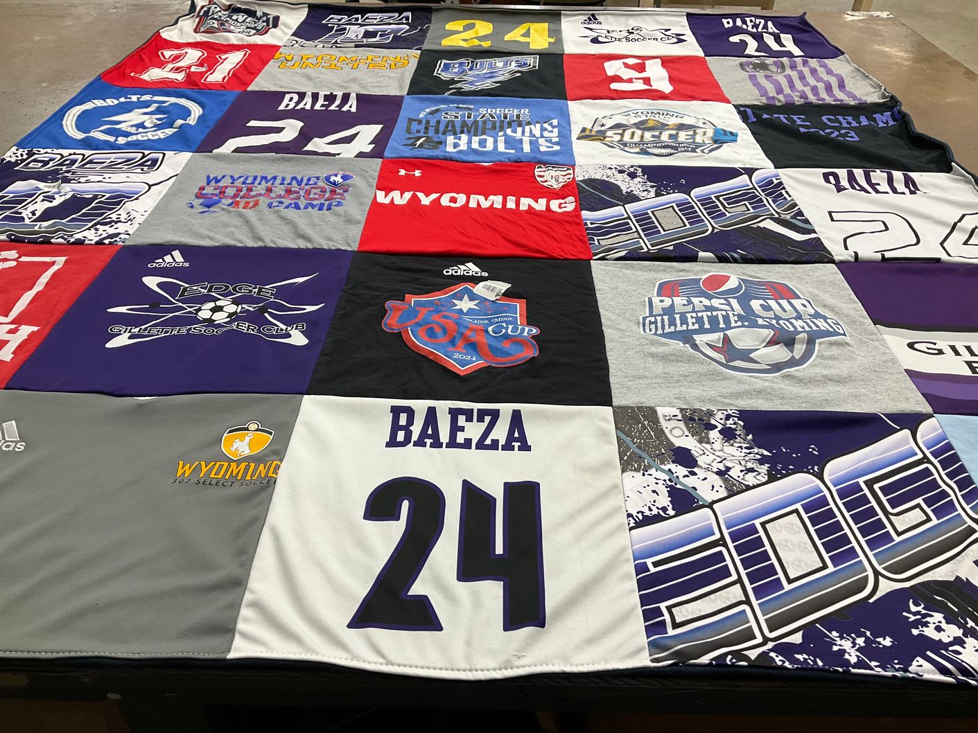 T-shirt quilt from wyoming college, gillette college by Laura from WY