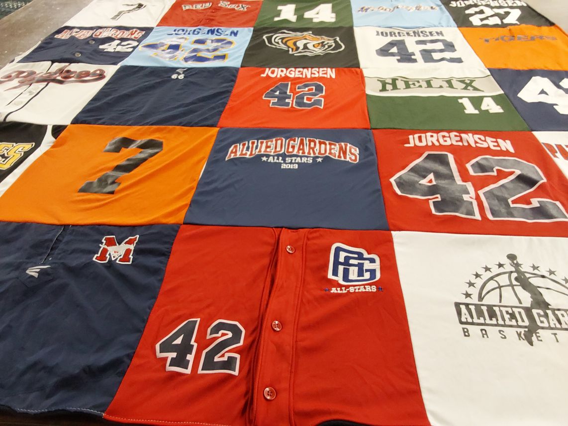 T-shirt quilt with basketball themes by Dorian from CA