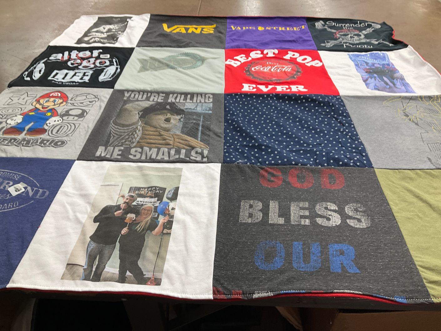 T-shirt quilt with video games, celebration themes by Brinda from NV