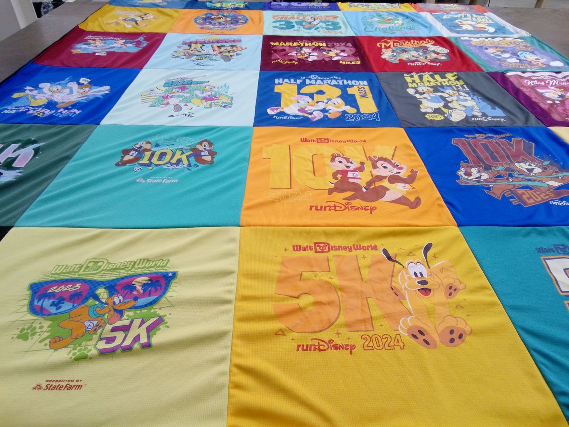 T-shirt quilt with running, marathons themes by Tyler from NC
