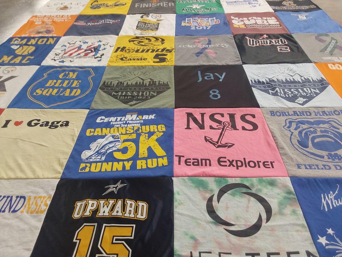 T-shirt quilt from canonsburg high school, borland manor elementary school by Susan from PA